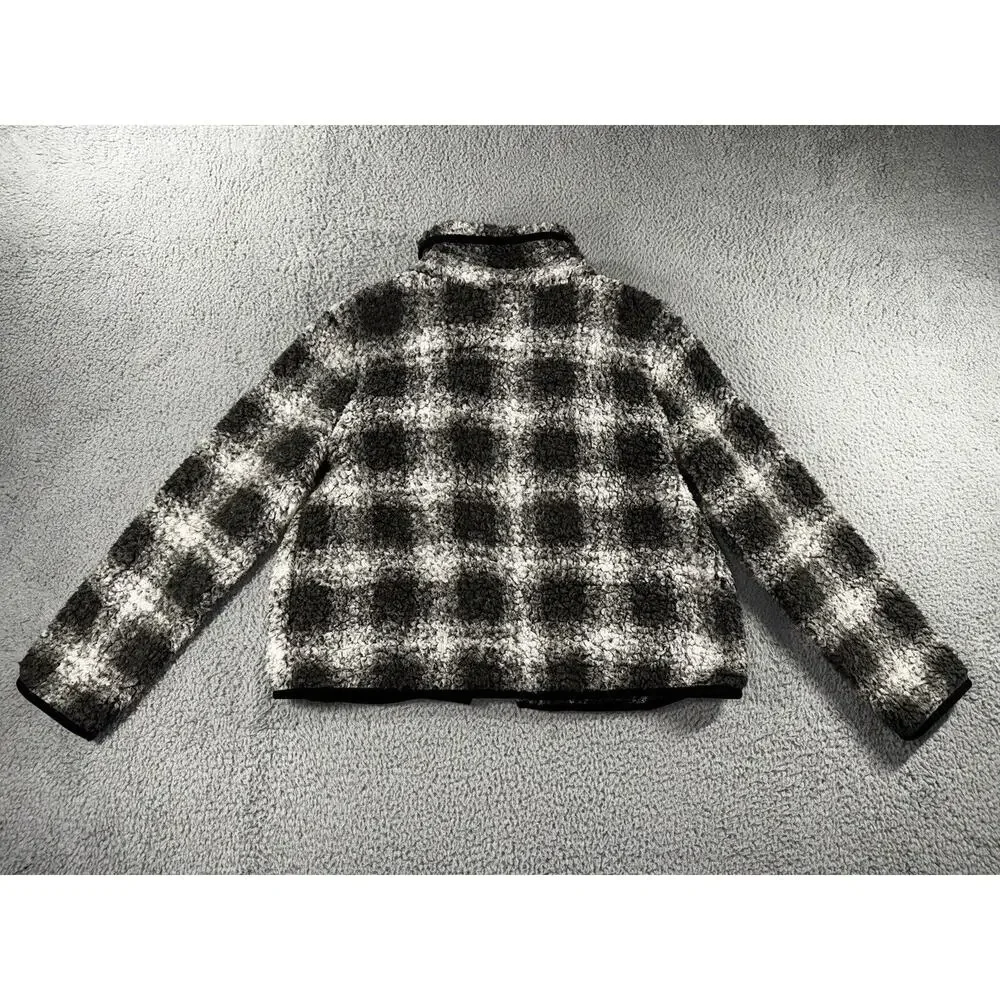 Dylan Sherpa Jacket Women Large Plaid Faux Fur Button Up Cozy Soft‎ Plush